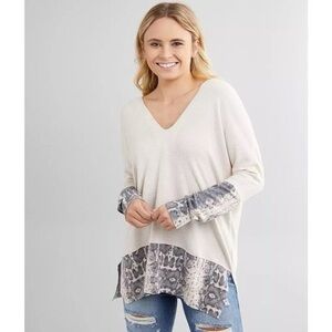 BKE Snakeskin Print Split Neck Oversized Pullover Tunic Sweater size M